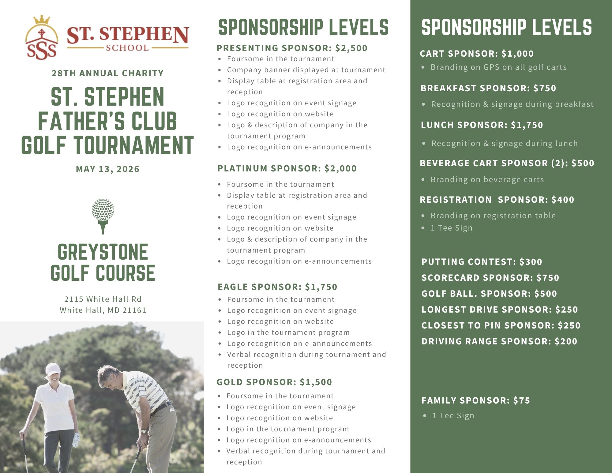 St Stephen Fathers Club Golf Tournament Sponsors